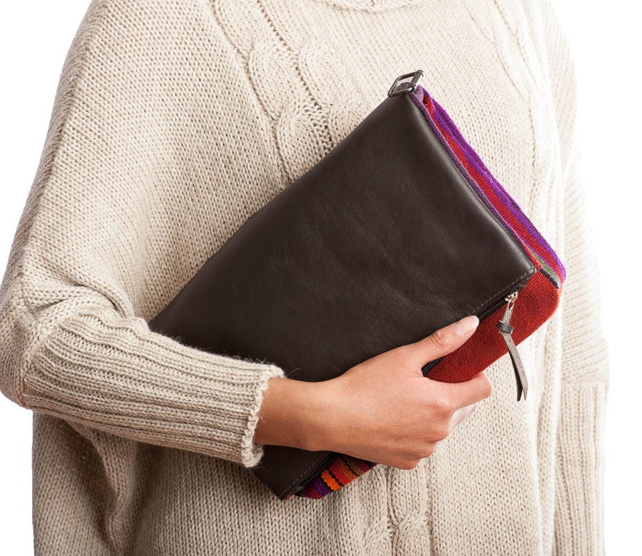Bolso bandolera aguayo y cuero de llama