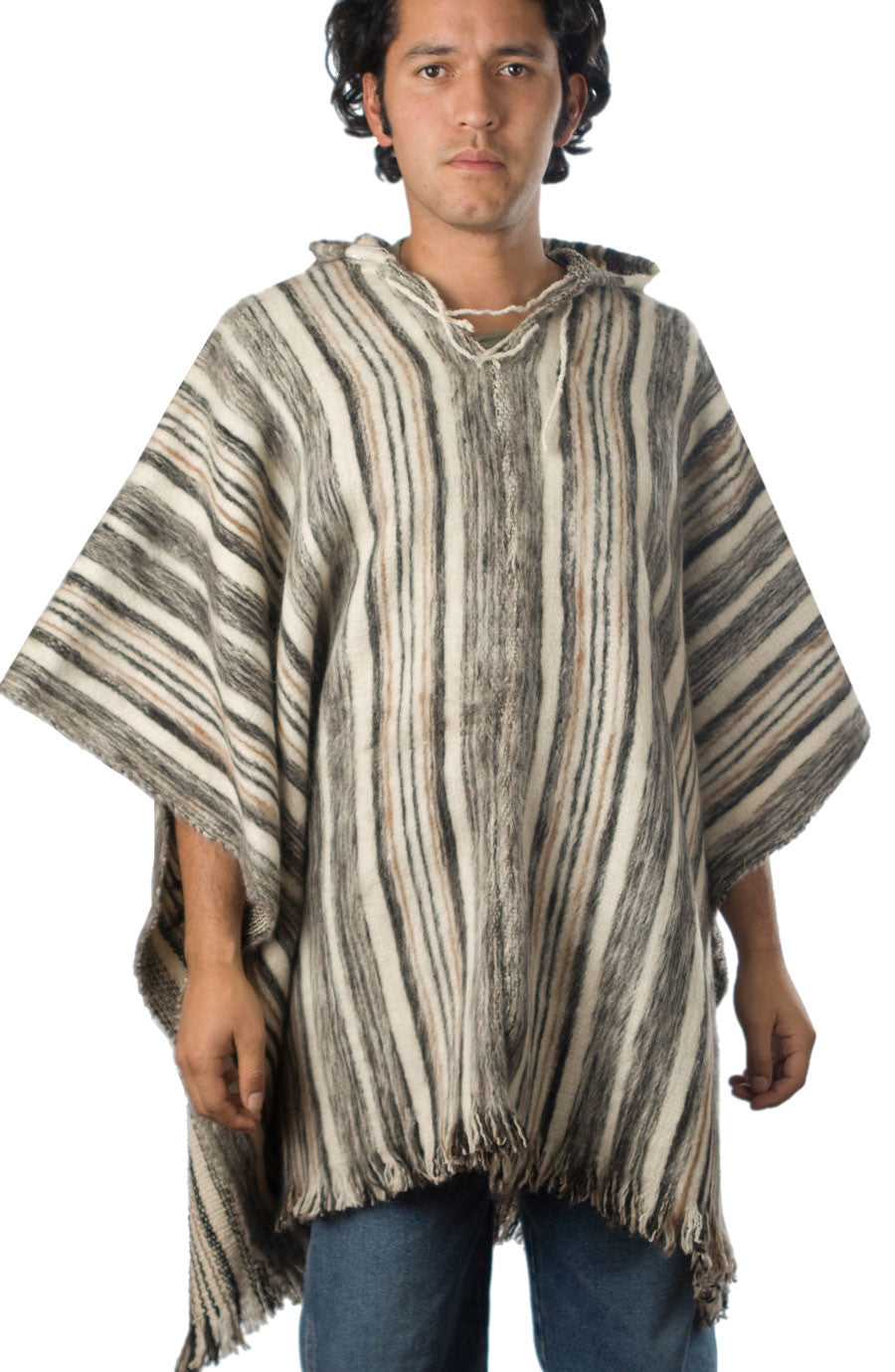 Poncho Huayna a rayas con Capucha - Lana de Oveja